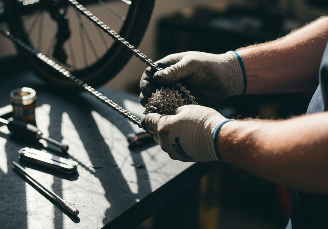 Bicycle repair work at The Bike Boat