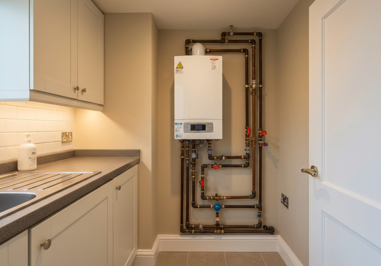 Hot water cylinder replacement — pre-insulated cylinder installed in a Hampshire home