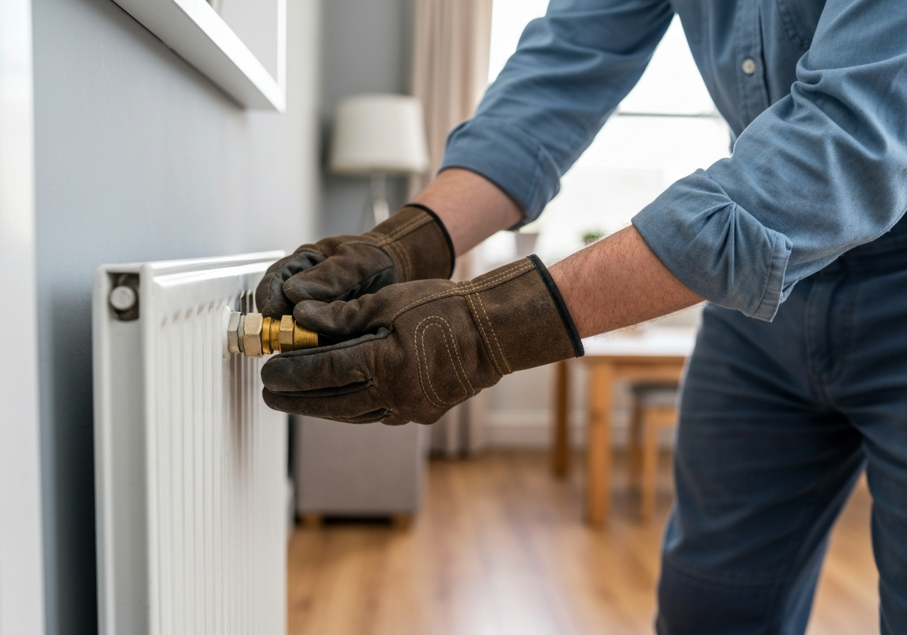 Radiator upgrade — upright radiator installed with altered pipework