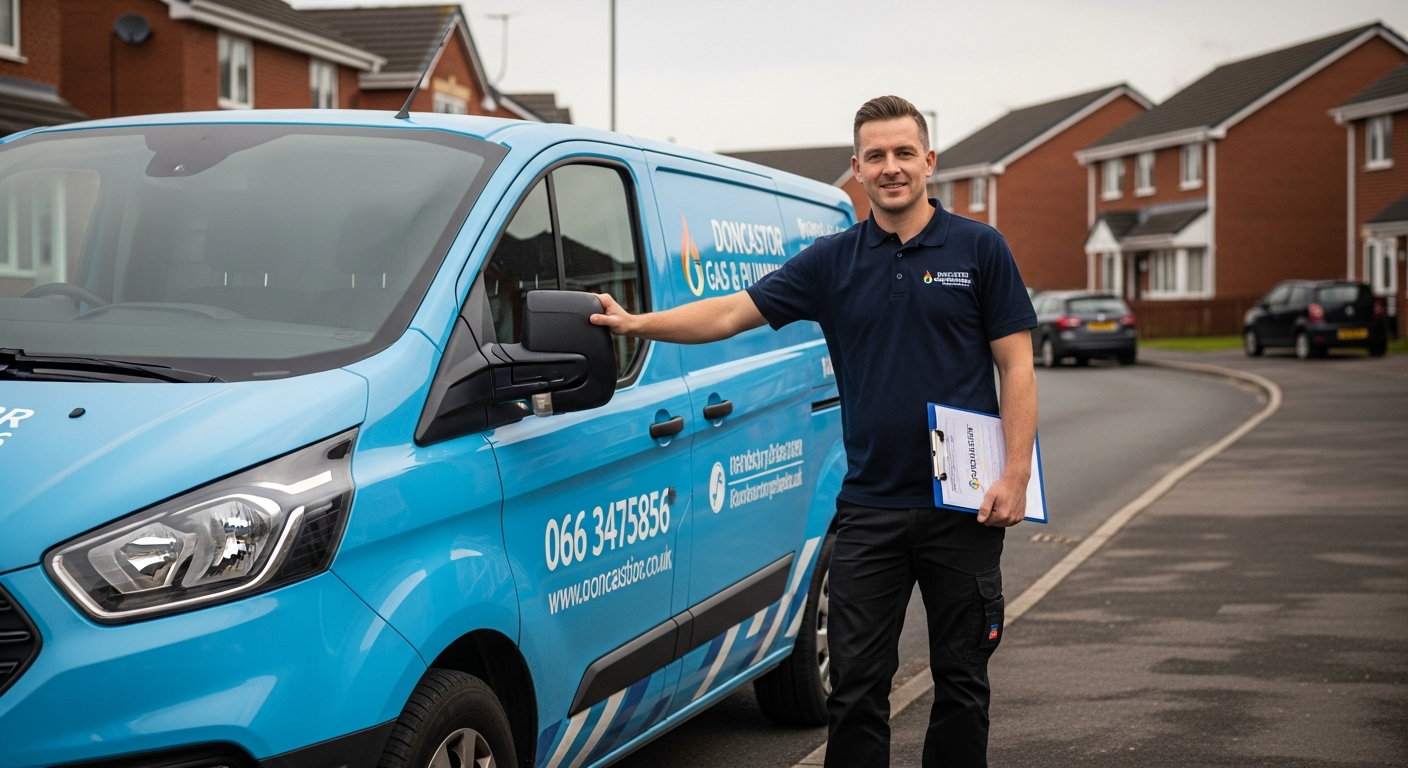 Plumber working on a boiler installation in a Doncaster home